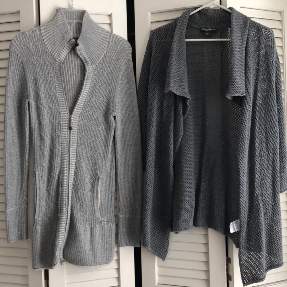 Lot of 2 grey Eddie Bauer sweaters.